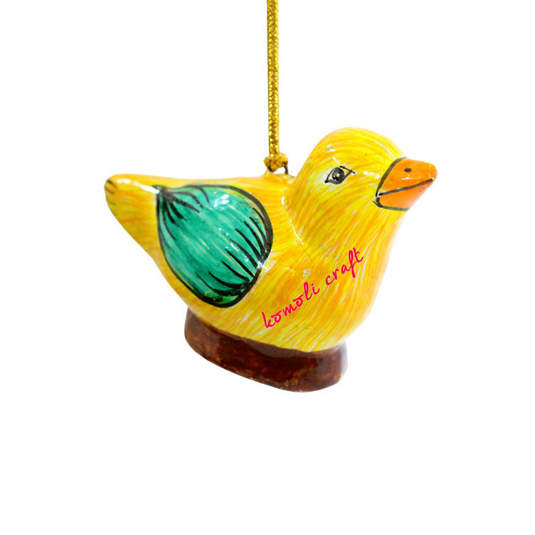 Yellow ecofriendly paper mache bird Christmas ornament home decorations tree hanging