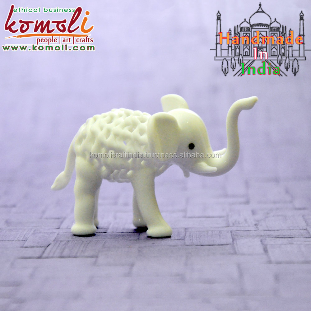 White mesh design lamp working home decorative tiny glass elephant animal figurines