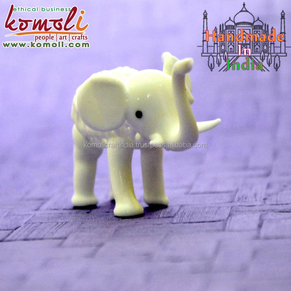 White mesh design lamp working home decorative tiny glass elephant animal figurines