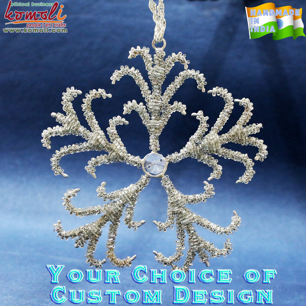 2022 Christmas tree decorations beaded golden hanging snow flake christmas decorations