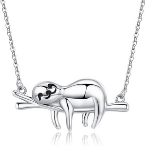 S925 Silver Necklace female cute sloth drop glue black silver ornaments collarbone chain European Amazon animal pendant female