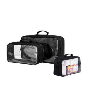 Convenient Multi-use Small Cosmetics Organizer Clear Vinyl Cosmetic Bag Holographic Nylon Makeup Bag Zipper Bag