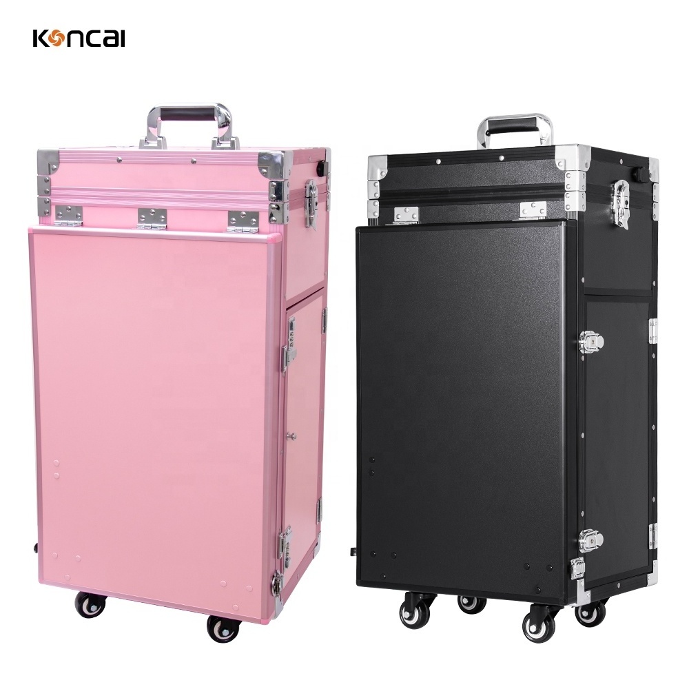 KONCAI newest customized nail table rolling nail polish storage case salon manicure desk aluminum trolley nail technician table