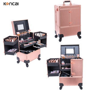 KONCAI newest customized nail table rolling nail polish storage case salon manicure desk aluminum trolley nail technician table