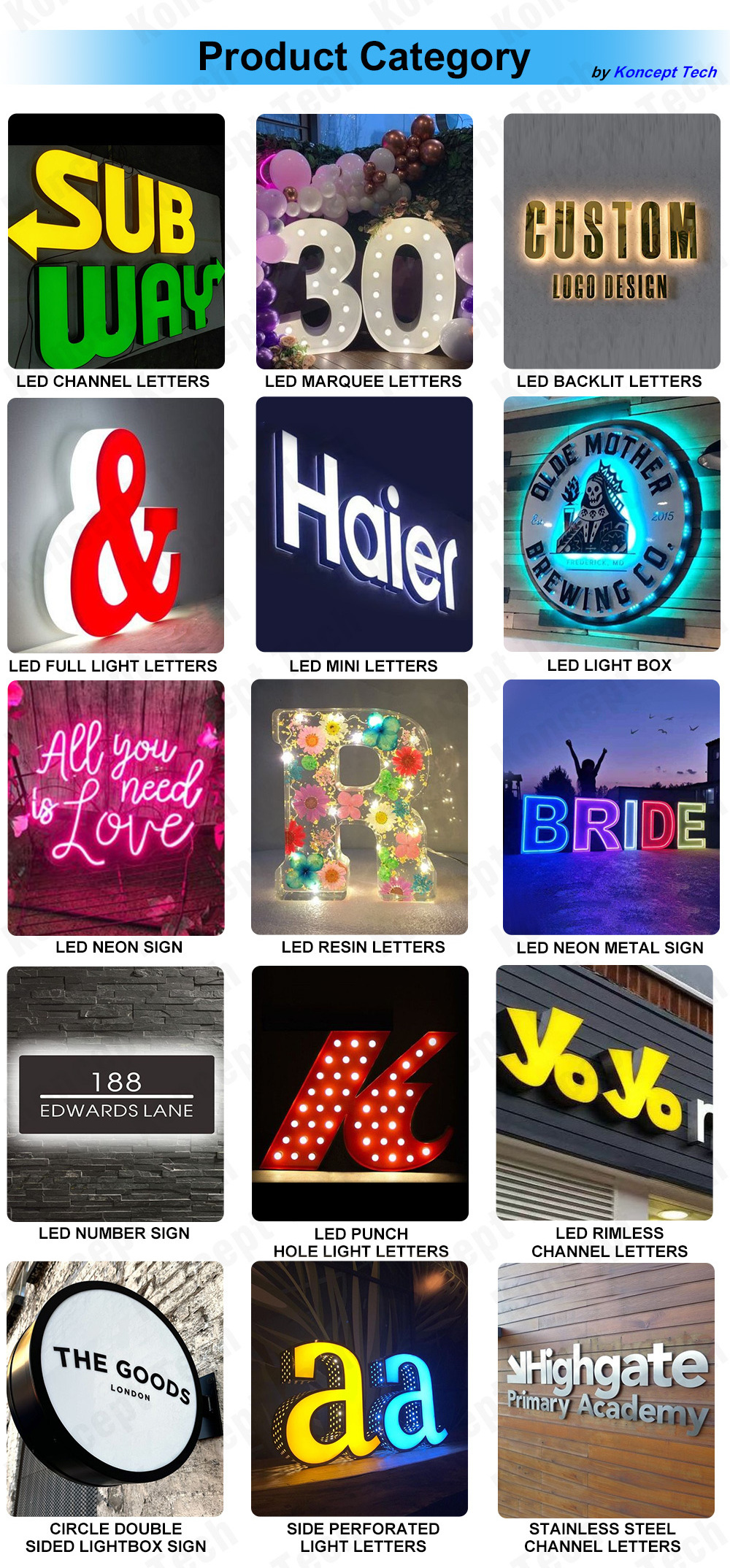 Koncept 3D Acrylic Letter Sign Board Led Illuminated Sign Led Alphabet Letter Lights