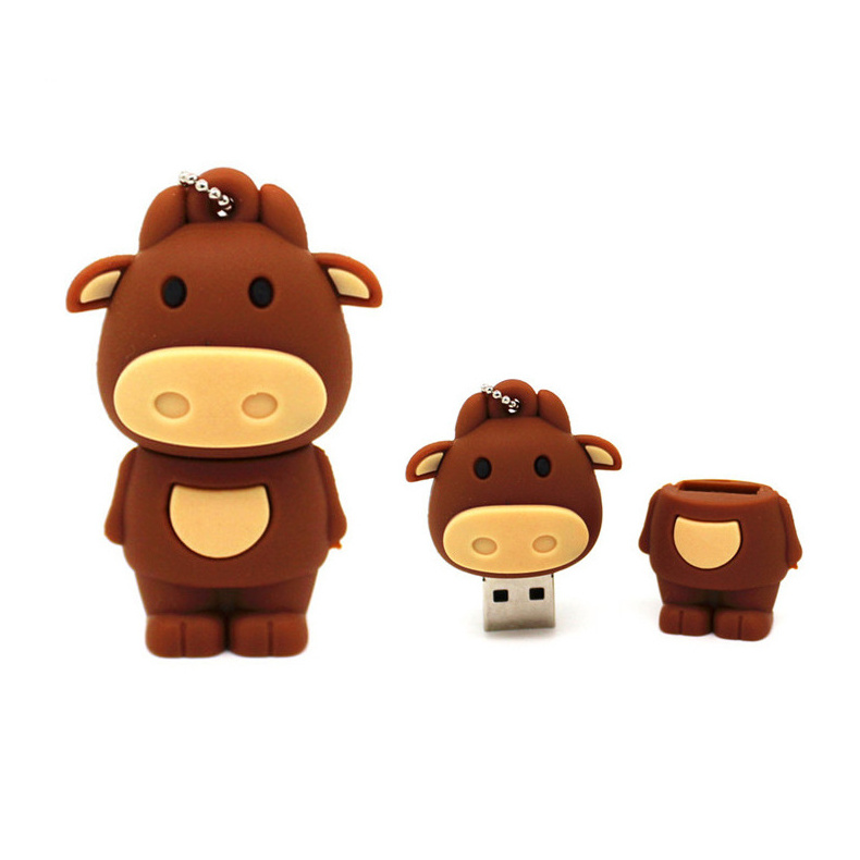 Promotional PVC Cute Dairy Cow Model  USB Flash Drive 1GB 4GB 8GB 32GB 64GB 128GB Cartoon Animal Memory Stick Wholesale USB 2.0