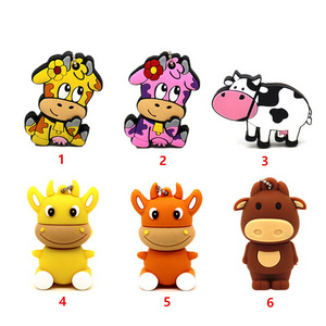 Promotional PVC Cute Dairy Cow Model  USB Flash Drive 1GB 4GB 8GB 32GB 64GB 128GB Cartoon Animal Memory Stick Wholesale USB 2.0