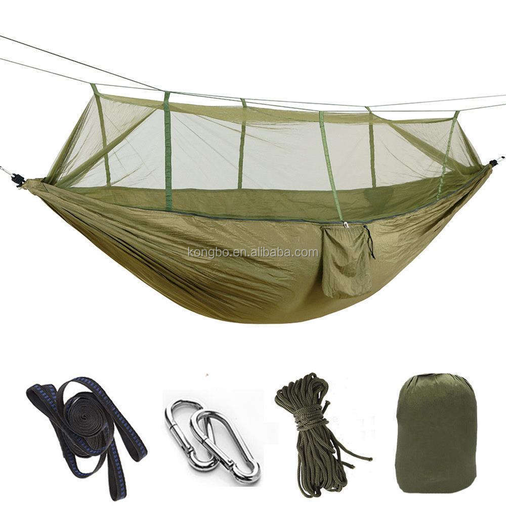 Kongbo outdoor portable selling reasonable price camping hangzhou hanging hammock with mosquito bug mesh net and roof