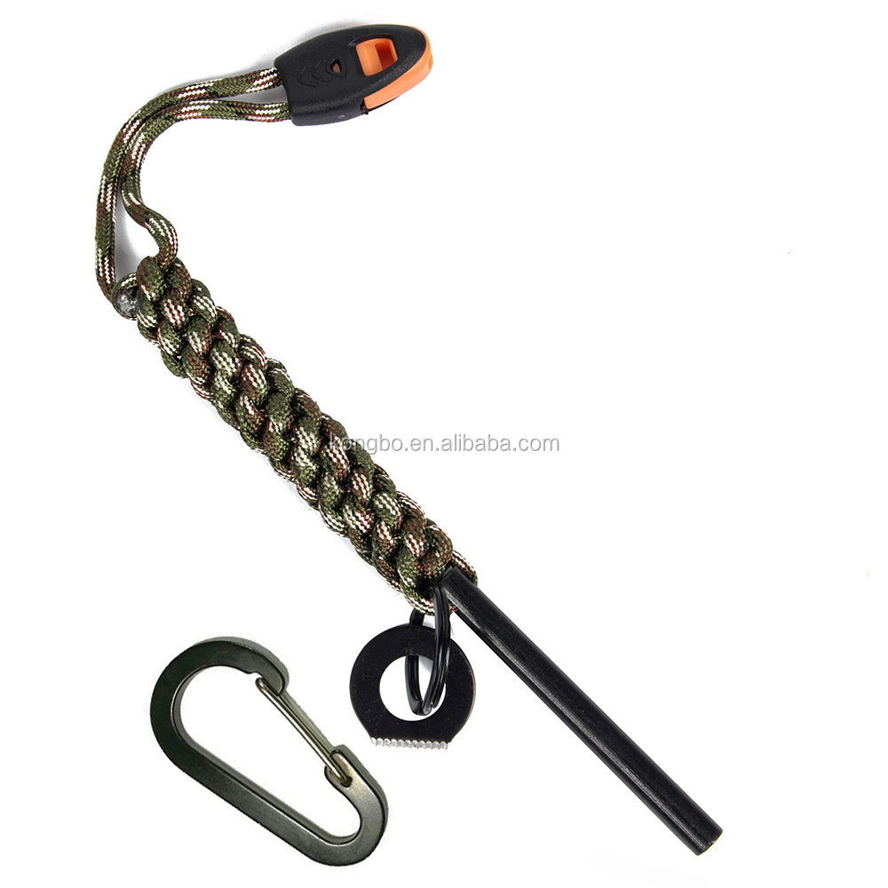 KongBo Emergency Survival Kit Fire Starter Multi-Purpose Paracord Keychain Survival