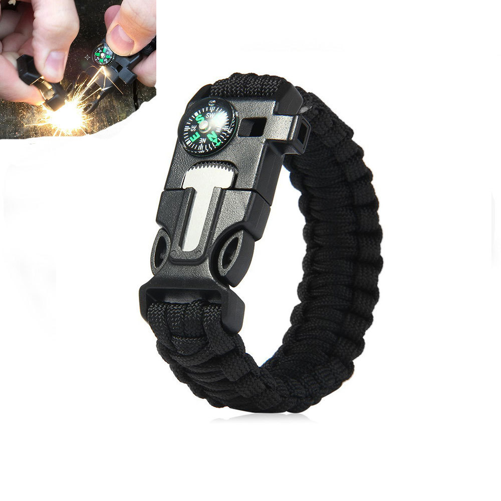 USA Warehouse KongBo  5 in 1 Outdoor Paracord Survival Bracelet with Embedded Compass Fire Starter