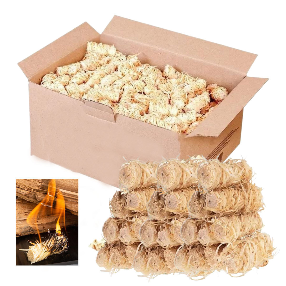 Kongbo Natural Firelighters 200 Value Pack Fire Lighters for Wood Burner Firepit Bbq Pizza Oven Fireplace Barbecue Fire Starter