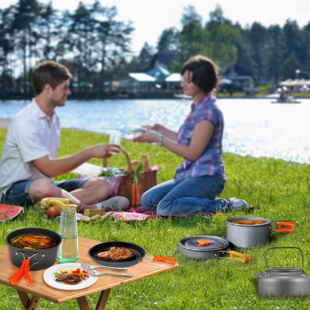 Kongbo Aluminium Portable Camping Picnic Cookware Set Utensils with Kettle