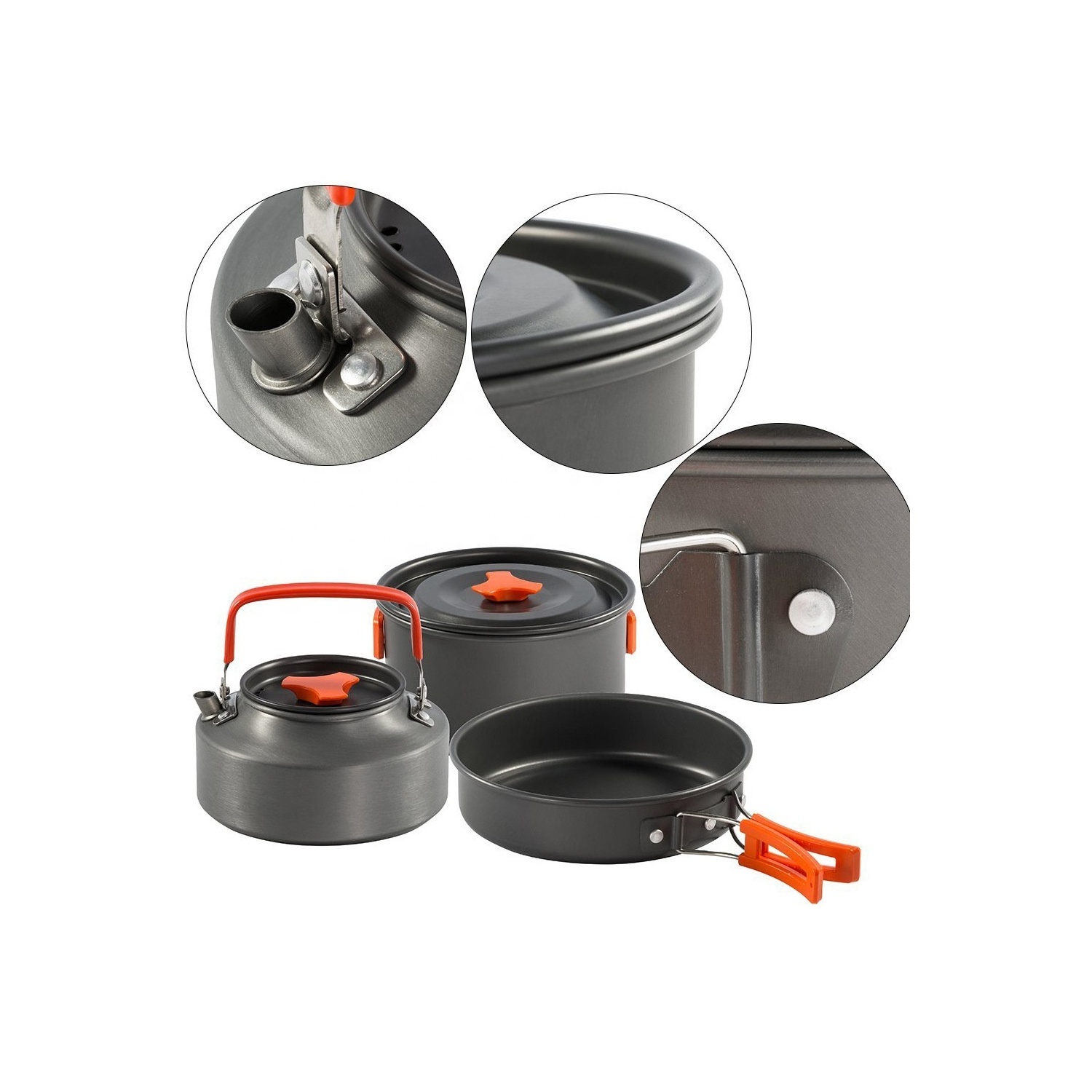 Kongbo Aluminium Portable Camping Picnic Cookware Set Utensils with Kettle