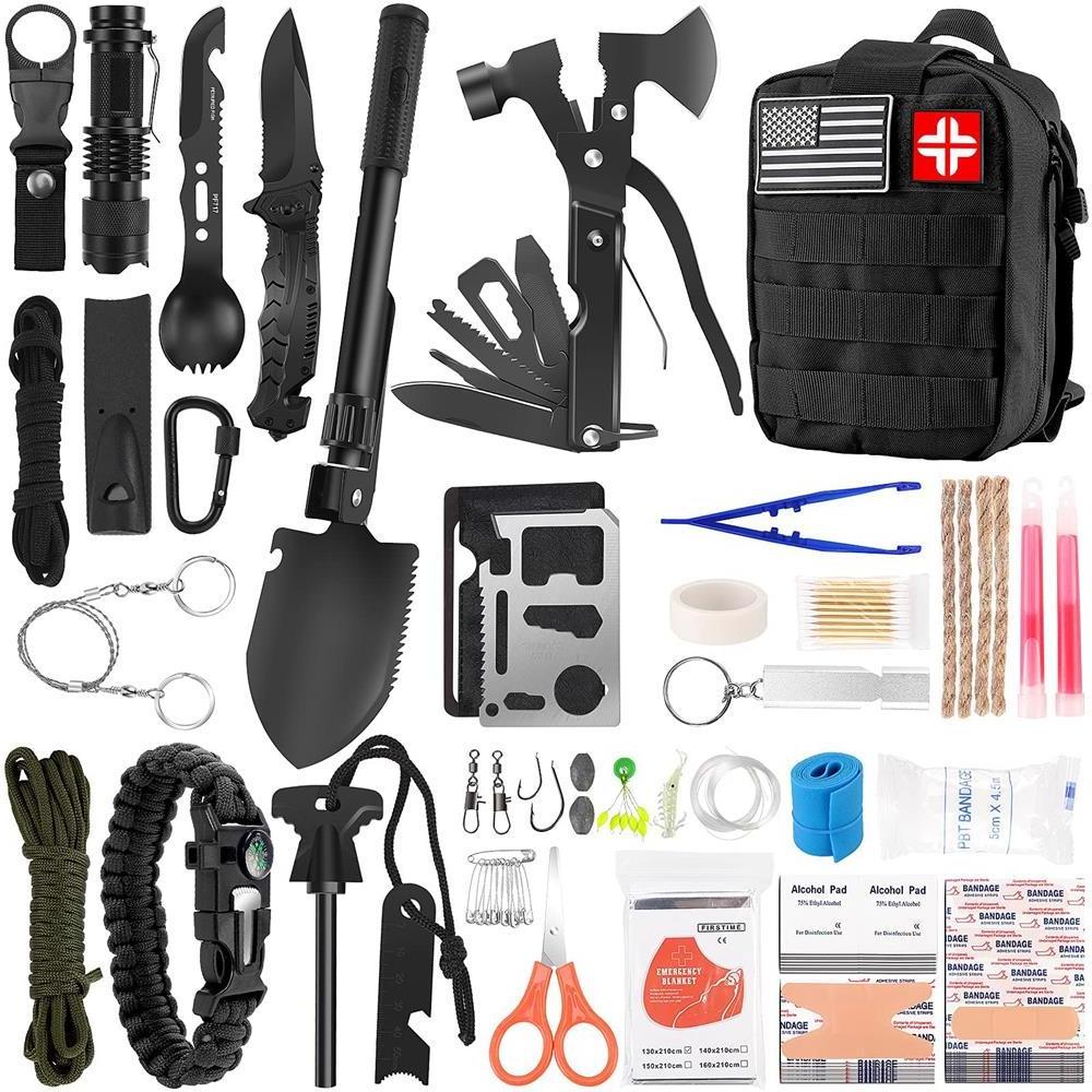 Kongbo Camping Outdoor Adventure Survival Kit and First Aid Kit 142Pcs Professional Survival Gear and Equipment with Molle Pouch