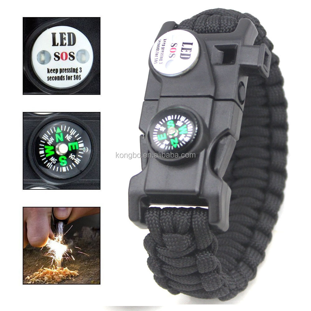 KongBo Multifunction Portable Survival Tools LED Light 550 Paracord Survival Bracelet