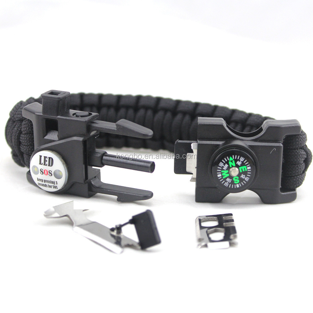 KongBo Multifunction Portable Survival Tools LED Light 550 Paracord Survival Bracelet