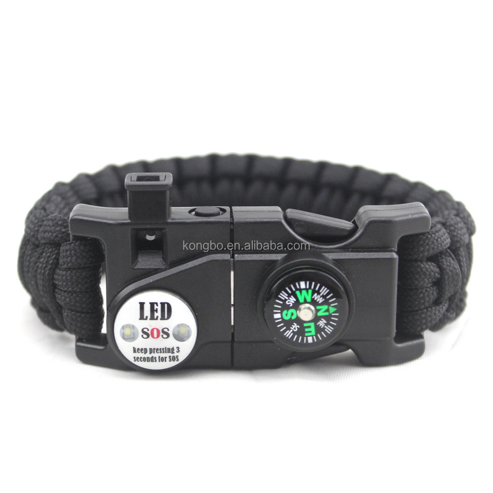 KongBo Multifunction Portable Survival Tools LED Light 550 Paracord Survival Bracelet