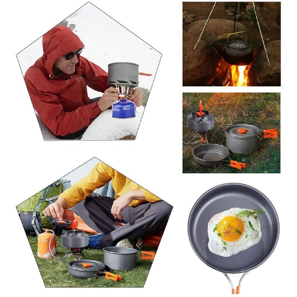 Kongbo Aluminium Portable Camping Picnic Cookware Set Utensils with Kettle