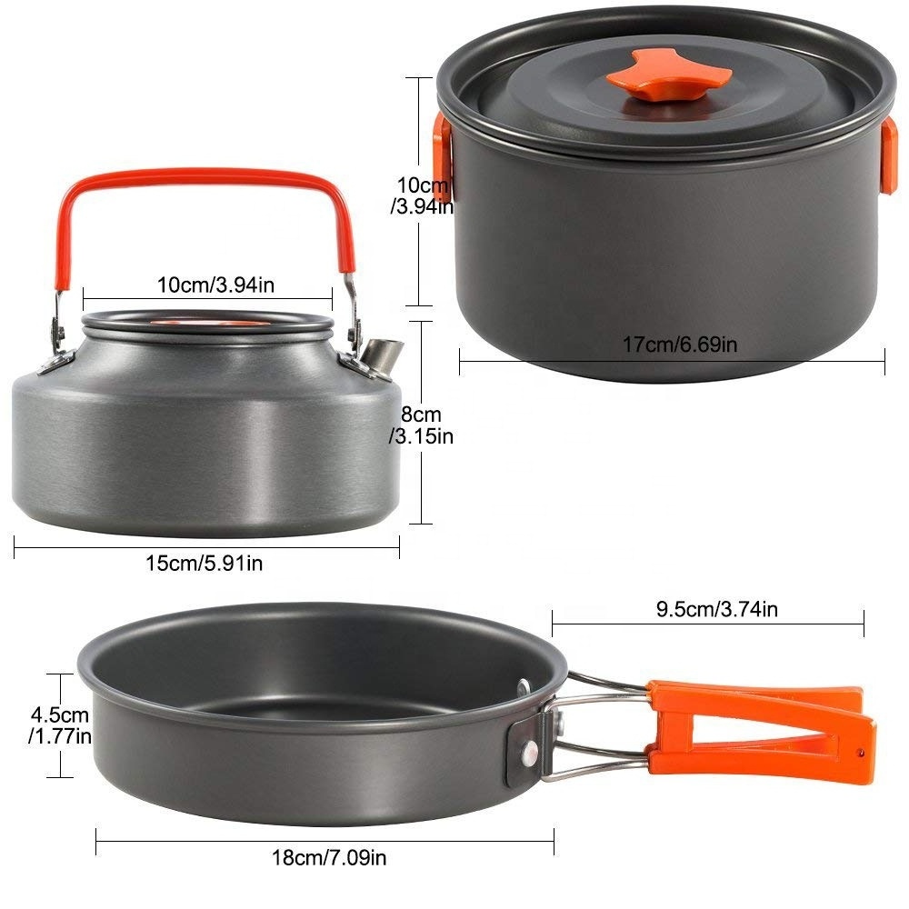 Kongbo Aluminium Portable Camping Picnic Cookware Set Utensils with Kettle