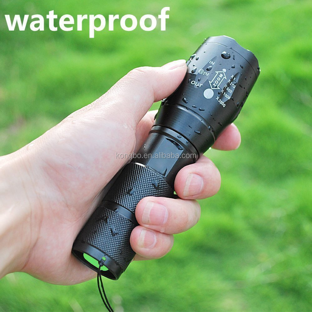 KongBo Outdoor Adjustable Focus Portable Handheld LED Tactical Flashlight With Water Resistant Torch and 5 Light Modes