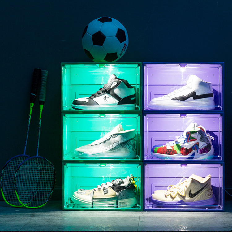 sneaker box voice controlled LED light storage shoes box led light for acrylic shoe box with led  intelligent led shoe box