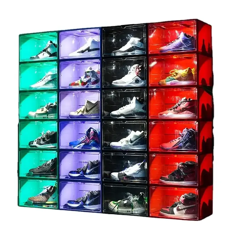 sneaker box voice controlled LED light storage shoes box led light for acrylic shoe box with led  intelligent led shoe box