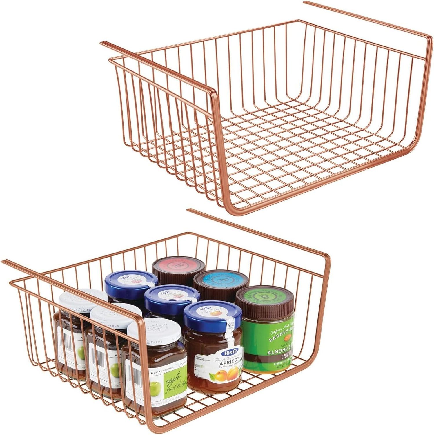 Metal Under Shelf Basket for Kitchen Storage - Wire Farmhouse Sliding Bin Basket - Large Open Front Organizer for Food