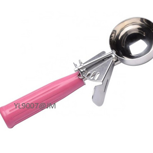 Sustainable Metal Ice Cream Scoop Food-Grade Stainless Steel with Pink PP Handle Cone Holder Tool