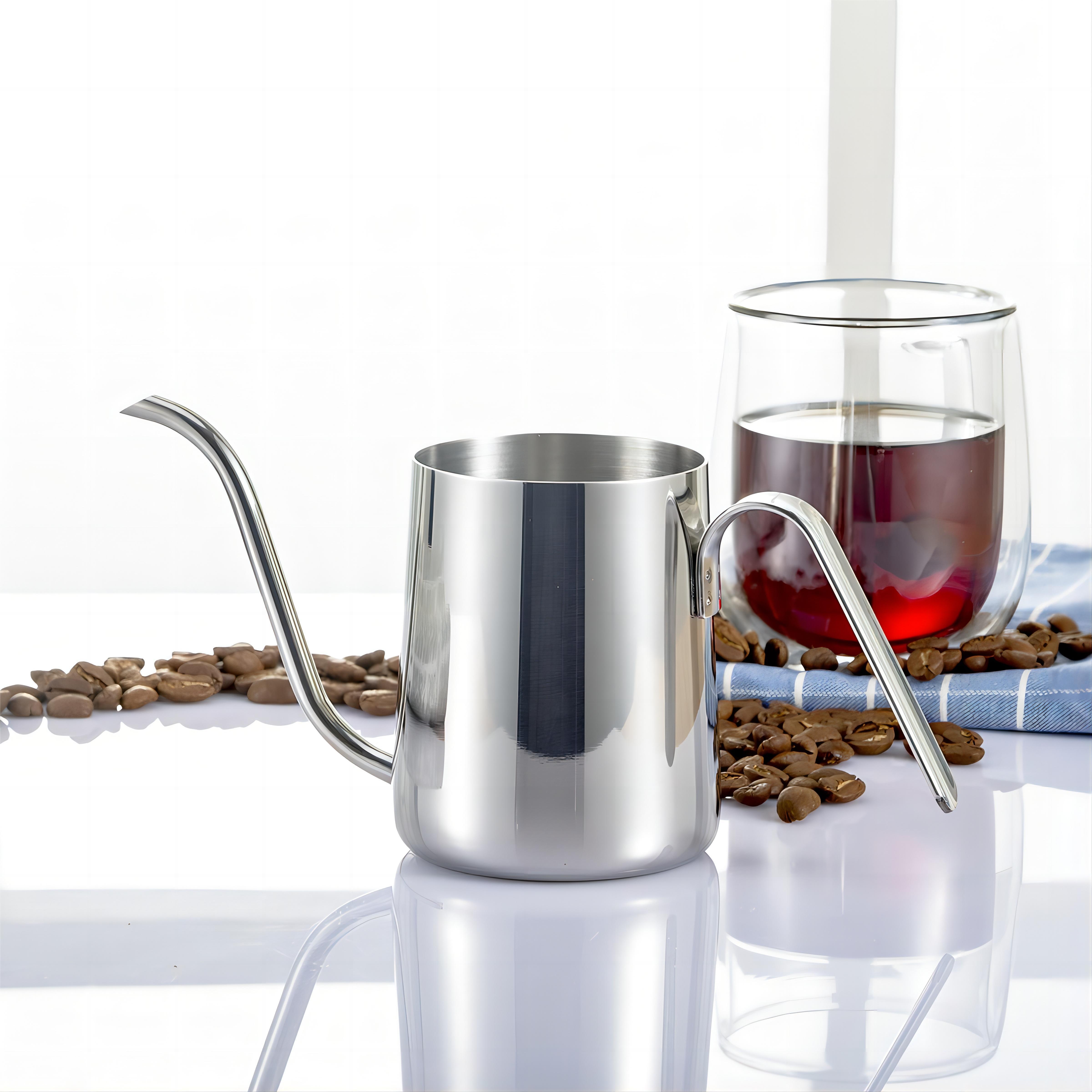 Goose neck hanging ear coffee hand brewer, stainless steel colored coffee pot, used for making coffee and milk tea