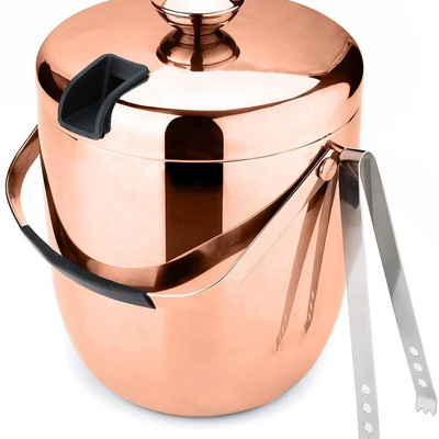 Double insulated round stainless steel ice bucket with ice tong and cover bar champagne beer ice bucket