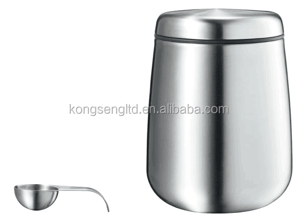 stainless steel coffee canister with spoon and Magnet lid