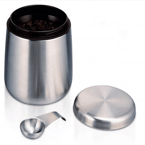 stainless steel coffee canister with spoon and Magnet lid