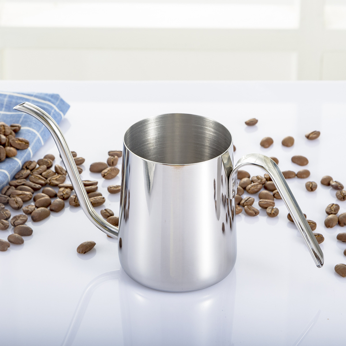 Goose neck hanging ear coffee hand brewer, stainless steel colored coffee pot, used for making coffee and milk tea