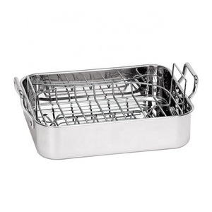 16" Roasting Pan With Rack / Stainless Steel Rectangular Roaster / turkey baking tray with wire rack