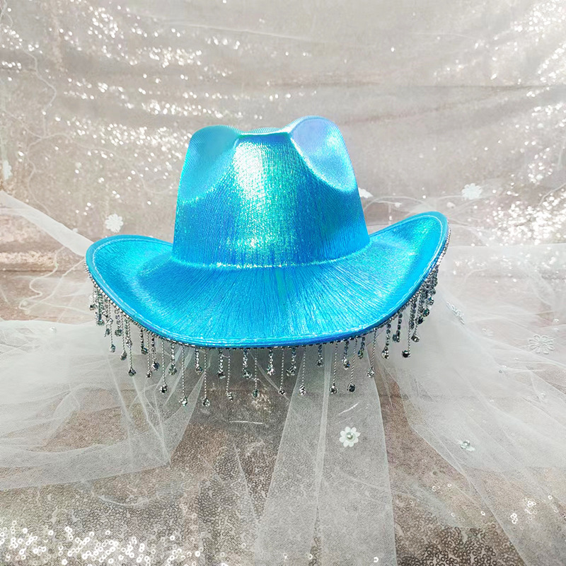 2023 Luxury Wedding cowboy hats adult White Bride Cowgirl Hat With Diamond Fringe Bridal Shower Tassel Cowboy Hat