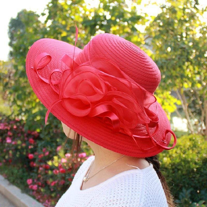 Fashion Women Mesh Kentucky Derby Church Hat With Floral Wide Brim Wedding Party Hats