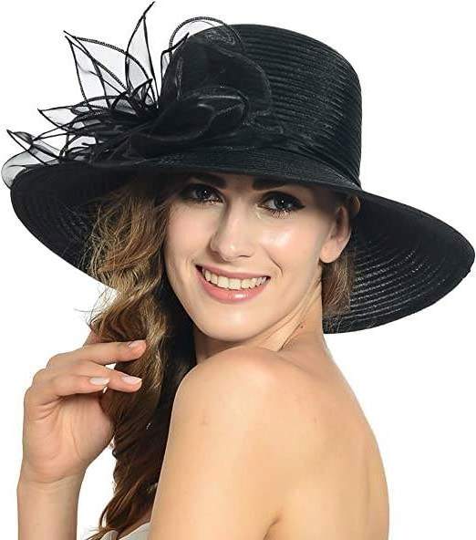 Fashion Women Mesh Kentucky Derby Church Hat With Floral Wide Brim Wedding Party Hats