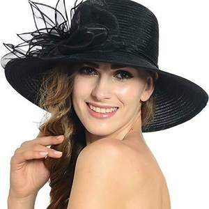 Fashion Women Mesh Kentucky Derby Church Hat With Floral Wide Brim Wedding Party Hats