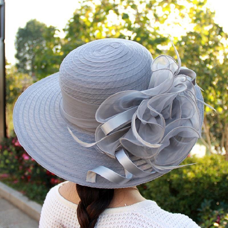 Fashion Women Mesh Kentucky Derby Church Hat With Floral Wide Brim Wedding Party Hats