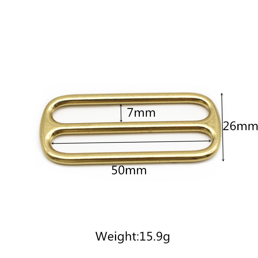 Handbag Hardware Supplies Solid Brass Triglide Buckle Slides 50MM Bag Buckle 2 Inch  Metal Slider Adjustable Buckle