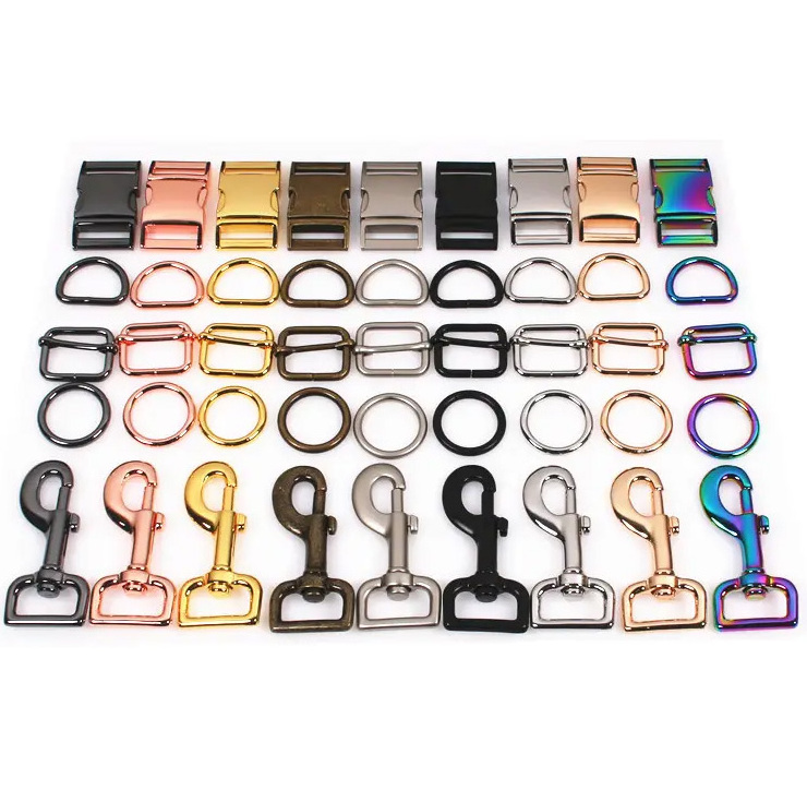 Dog Collar Hardware Set Adjuster Slide Buckle D Ring 25mm Gold Metal Quick Release Buckle Swivel Snap Clasp Hook