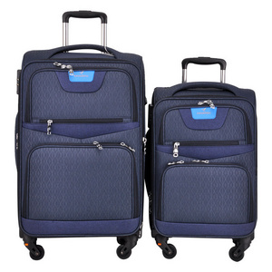 Hot selling 20"24"trolley luggage set expandable polyester travel luggage removable spinner wheels suitcase carry on luggage