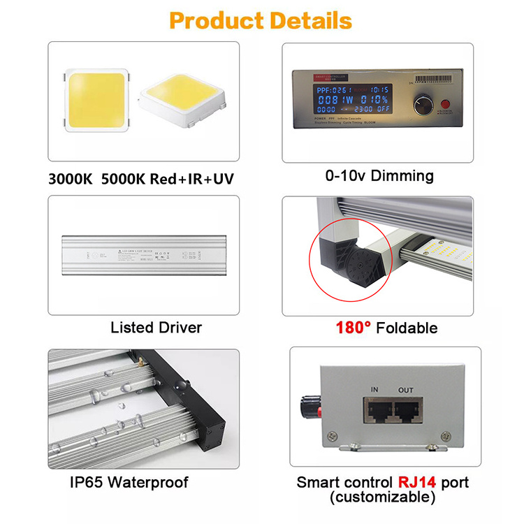 Dimmable 800W Samsung Red  IR 730nm UV 395nm Led Grow Light foldable with 0-10v Folding grow light rack Full Spectrum  Spydr