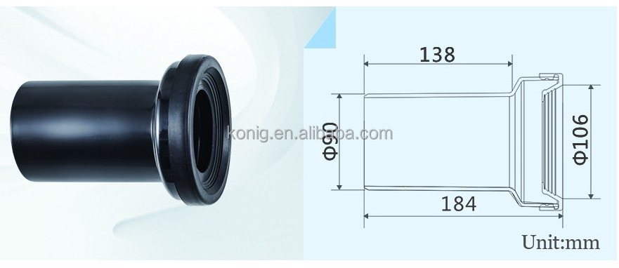 Drainage Drain Pipe with Seal Rubber, Discharge Bend Pipe Plastic HDPE Concealed Cistern Toilet Straight Black