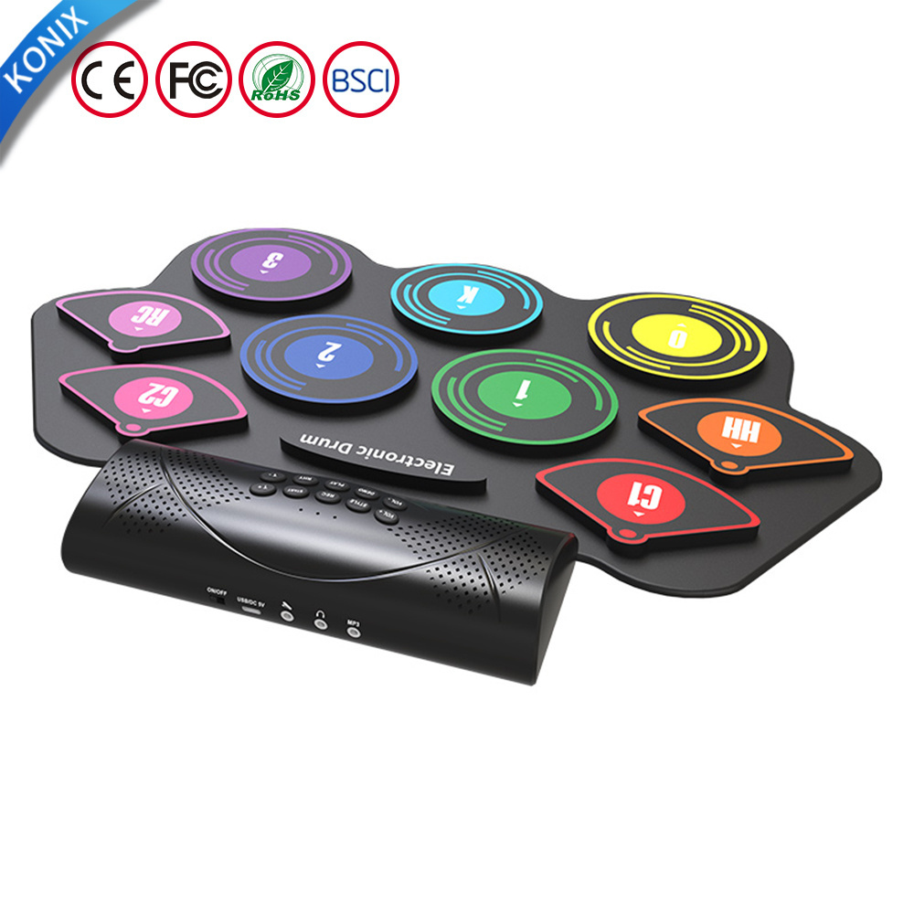 Rainbow Colorful Drum Mat Gift Toy Kid Education Electronic Percussion Mat Electric Roll Up Drum Set For Beginner