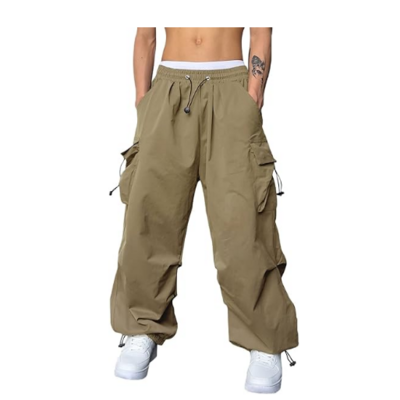 Mens Cargo Pants Loose Fit Drawstring Pocket Design Beam Feet Parachute Cargo Casual Jogger Pants