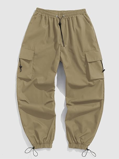 Mens Cargo Pants Loose Fit Drawstring Pocket Design Beam Feet Parachute Cargo Casual Jogger Pants