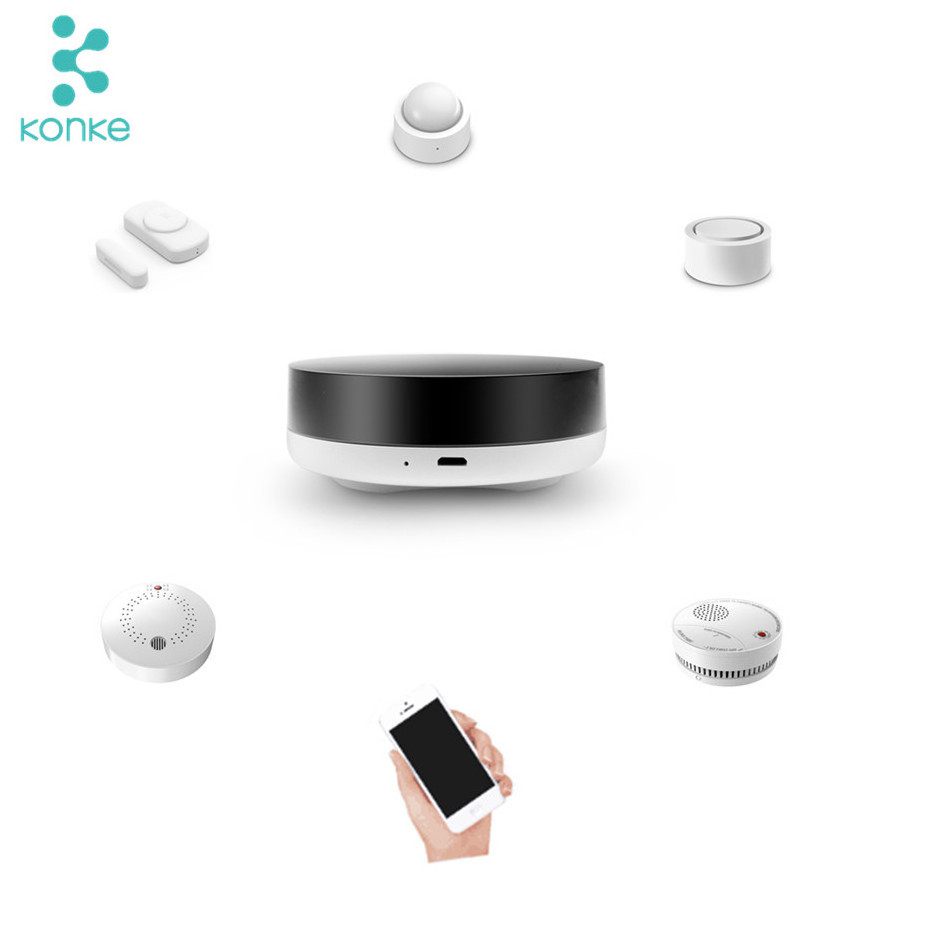 smart home system zigbee iot solution Konke wireless remote zigbee hub with motion sensor door and window sensor