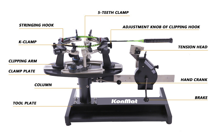 Stable dual- used manual table badminton and tennis stringing machine for rackets