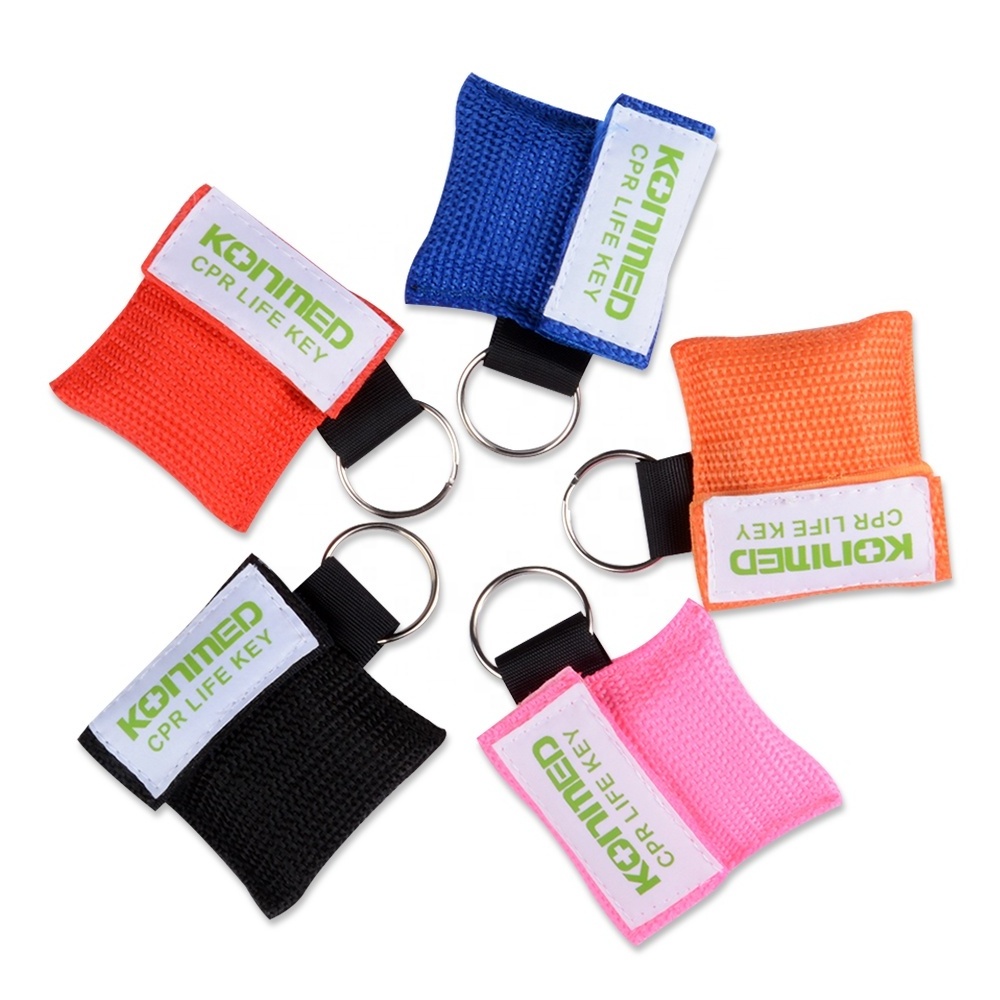 Woven pouch Disposable face mask with keychain first aid CPR shield pouch emergency facial medical kit CPR one way valve